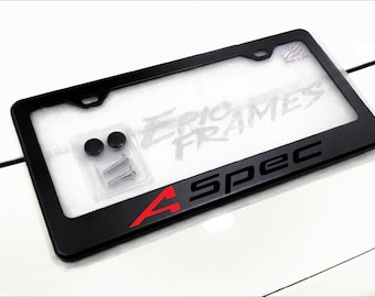 Black on Black A-Spec License Plate Frame for Acura Black Metal