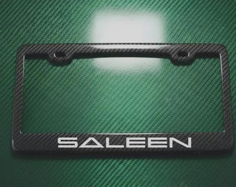 Marco de matrícula Saleen blanco, 100% fibra de carbono real, compatible con Mustang, camionetas, etc.