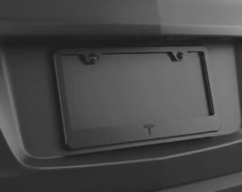 Black on Black Tesla T-Only Logo License Plate Frame Black Premium Metal Fits Model Y, Model X