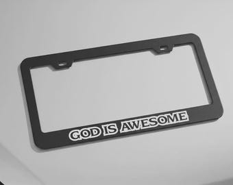 GOD IS AWESOME Christian License Plate Frame Premium Metal