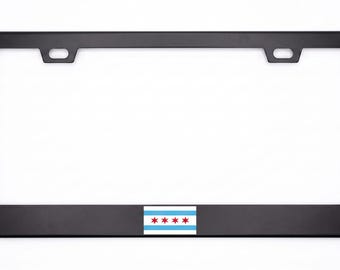 Nummerplaathouder met de vlag van Chicago en de vlag van Illinois, premium zwart metaal