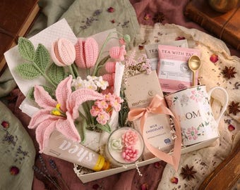 Luxuriöse, neutrale Geschenkbox für Selbstfürsorge, gemütlicher Spa-Korb für Frauen, Entspannungs- und Wellness-Paket | Keramiktasse und weiche Decke