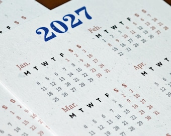 2027 Calendar Memo Insert Year Record Planner Refill Paper Sheets Travelers Notebook Journal Set