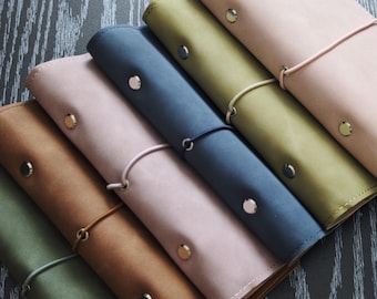 A6 Slim Suede Leather Planner Cover, Elastic Closure, Pockets