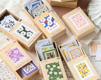 Vintage Stamp Stcikers Floral Journaling Stickers Embossed Copperplate Paper Scrapbook Ephemera Supplies DoubleSided Pack