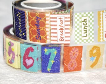 Dopamine PVC Planner Sticker Roll Minimalist Number Weekly Time Tracking Glitter Labels Journaling Supplies