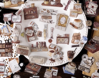 Vintage Sticker Pack, Retro Cafe Stationery Ephemera for Junk Journal Scrapbook Planner Deco Travell Notebook Decor