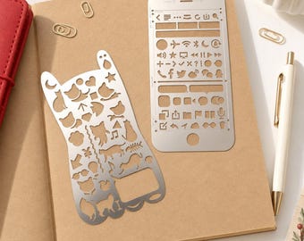 Metal Cat Planner Stencil Ruler, Bullet Journal Icon Template, Travel Notebook Drawing Tool