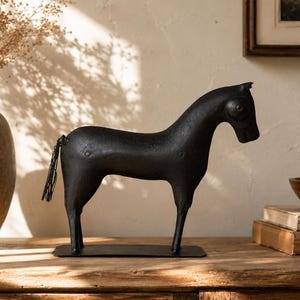 Vintage Cast Iron Horse Sculpture | Primitive Folk Art Metal Statue, India