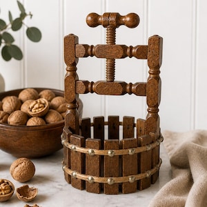Ciotola schiaccianoci vintage in legno a forma di pozzo dei desideri / Decorazione rustica per la cucina in stile metà secolo