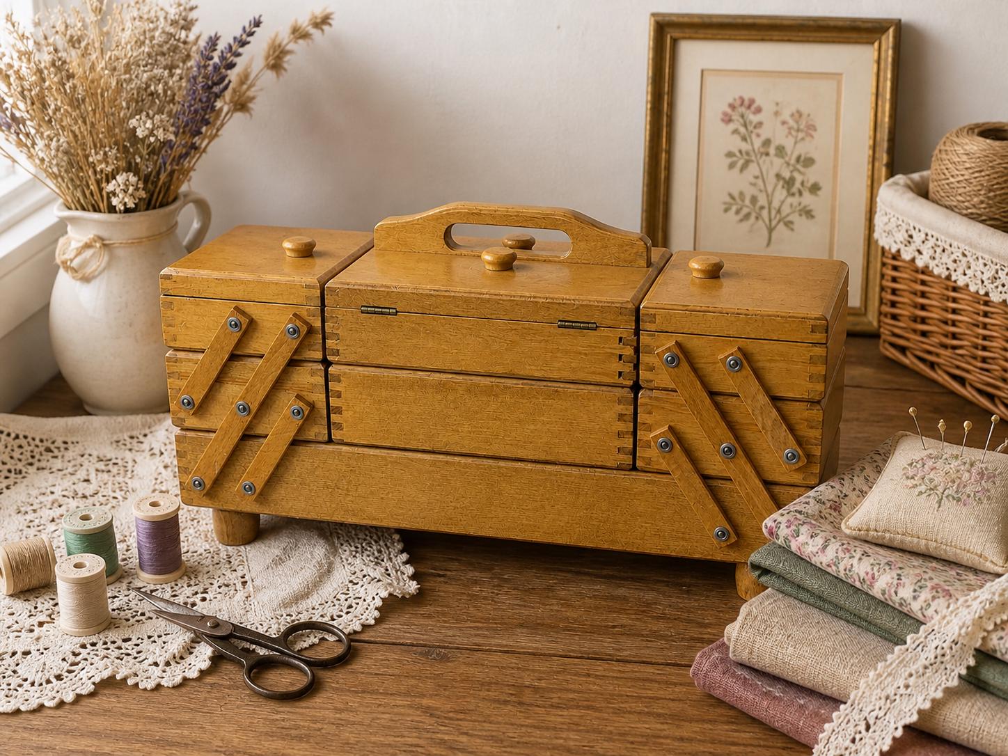 Vintage Wood Accordion Sewing Box - Etsy display picture 1
