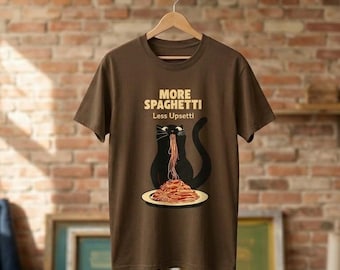 Black Cat Spaghetti T-Shirt, Funny Pasta Lover Tee, Humorous Cat Mom Shirt