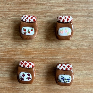 Handmade Clay Jam Jar Magnets | Strawberry, Grape, Blueberry, Peach Set