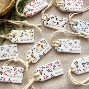 Handmade Floral Polymer Clay Gift Tags, Personalized Custom Name Wedding Favor Baby Tags
