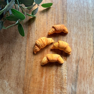 Set of 4 Handmade Croissant Magnets | Polymer Clay Bakery Fridge Decor