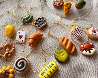 Handmade Polymer Clay Wine Charms | Fun Drink Markers for Parties, Gifts