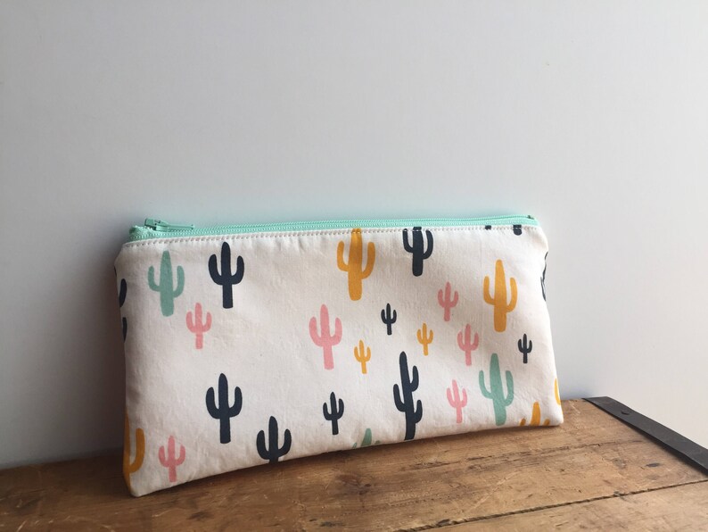 Cute Pencil Pouch Zipper Pouch Cactus Pencil Case Mint Zipper Back to School
