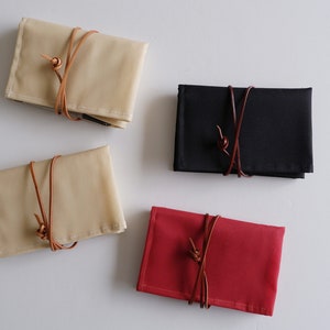 MIZU:Knitting Needle Case, Linen Patchwork Pouch, Red, Waxed Canvas, Needle Organizer, Interchangeable Needle Holder, Circular Needle