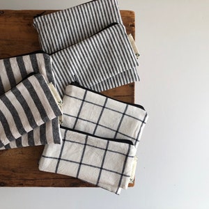 Black Stripes and Plaids, Reusable Sandwich Bag, Reusable Snack bags, Linen Cotton, Lunch Bag, Eco-Friendly Gift, Washable, Back to School