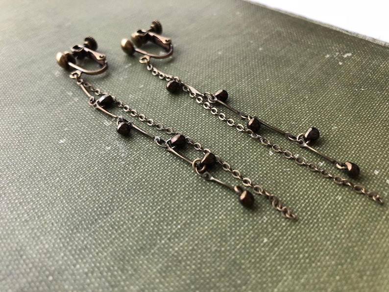 non pierced Earrings Teardrop Screw Back Earrings Long Dangle Clip Earrings Black Gold Tiny Drop Long Chain Clip On Earrings