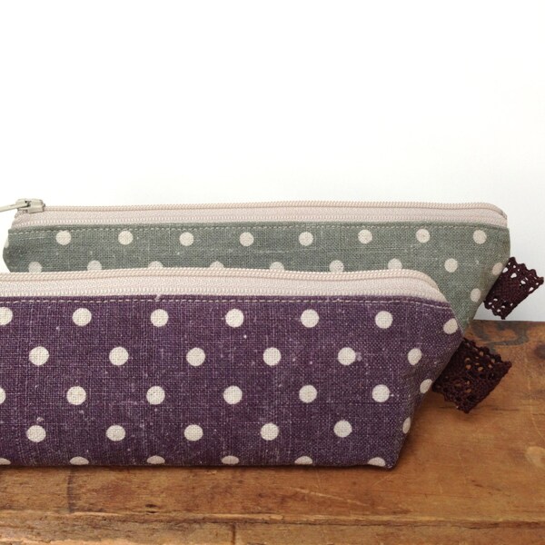 Pencil Case, Dots on Purple, Zipper Pouch, Polka Dots Pencil Case, Back to School