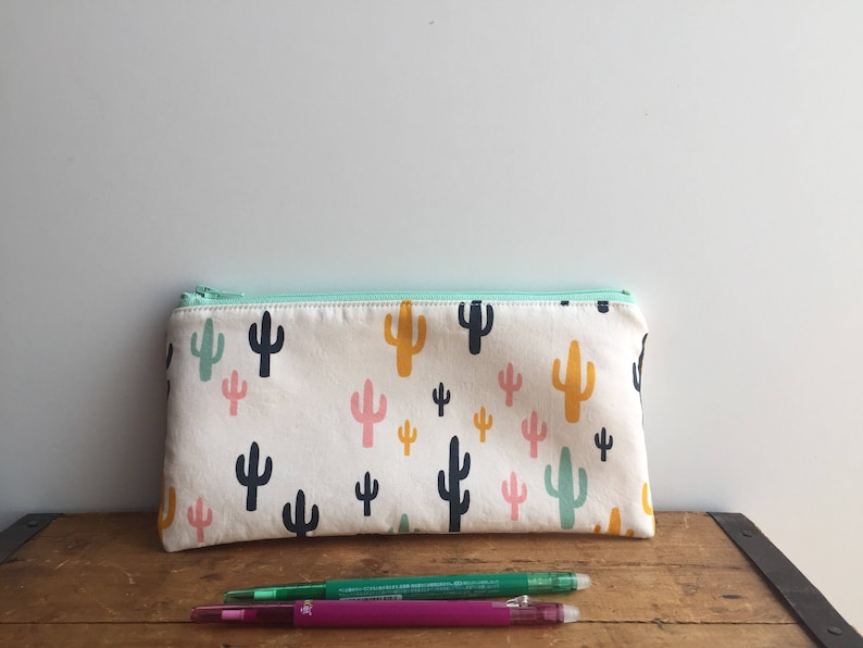 Cute Pencil Pouch Zipper Pouch Cactus Pencil Case Mint Zipper Back to School