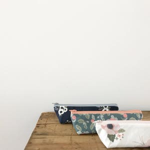 Cute Floral Pencil Pouch, Back to School, Triangle Zipper Pouch, College, School Supplies, Pink, Navy, Green Floral, Pencil Case