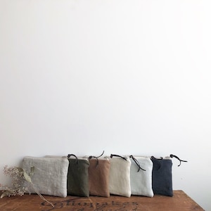 Monedero de lino, monedero de lino, monedero con cremallera, para la vuelta al cole, beige, verde oliva, marrón claro, crema, azul claro, azul marino
