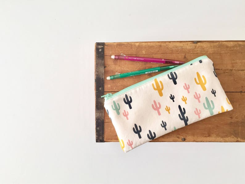 Cute Pencil Pouch Zipper Pouch Cactus Pencil Case Mint Zipper Back to School
