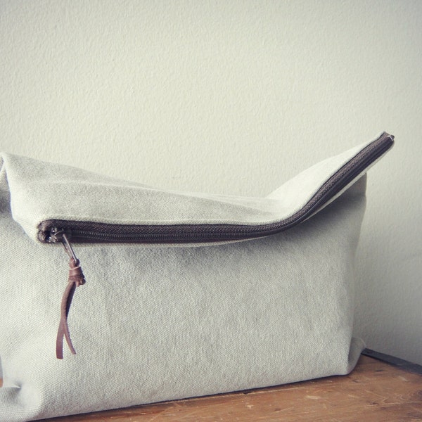 Zipper Pouch, Gray Travel Pouch (Large), Handmade Clutch, LAST ONE