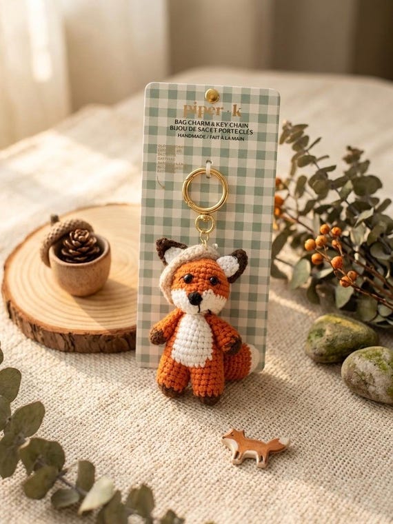 Handmade Crochet Fox Bag Charm, Amigurumi Forest Animal Keychain, Piper K Inspired Accessory