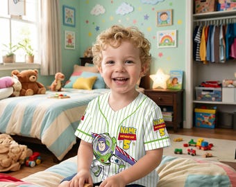 Toy Story Birthday Shirt, Buzz Lightyear Kids Jersey, Custom Name 1st Birthday Boy Shirt - Disneyland Party Toddler Boy Clothes Gift
