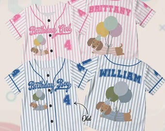 First Birthday Jersey, Birthday Boy Shirt, Birthday Girl Shirt, Custom Name Kids Jersey, Puppy Balloon Shirt - 1st Birthday Outfit Gift