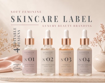 Soft Feminine Skincare Label Canva Template | Luxury Beauty Branding (Digital Download)