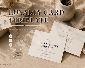 Redigerbar lojalitetskortsmall | Lyxig förpackningsinsats | Minimalistisk botanisk kosmetikavarumärkesbyggande (Canva)
