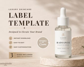 Editable Skincare Label Template | Botanical Minimal Cosmetic Branding (Canva)