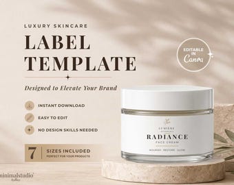 Editable Skincare Jar Label Template | Botanical Minimal Cosmetic Branding (Canva)