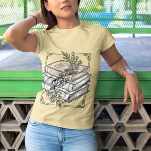 Stack of Books Botanical Tee | Reading Lover Youth Shirt