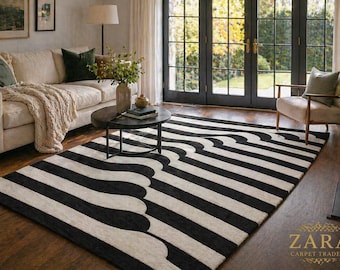 Black Ivory Abstract Striped Rug – Modern Minimalist Designer Carpet