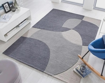 Abstract Modern Area Rug, Geometric Neutral Carpet, Minimalist Living Room Rug, Contemporary Floor Rug, Luxury Home Decor Carpet
