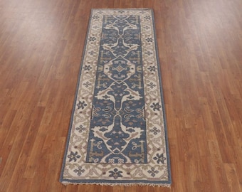 Hand-Tufted Wool Runner Rug, Traditional Blue and Cream Hallway Runner, Premium Handmade Floral Carpet, Luxury Entryway Area Rug for Home