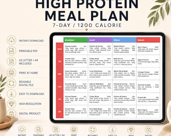 7-Day High Protein Meal Plan: 1200 Calorie Weekly Diet (PDF Download)