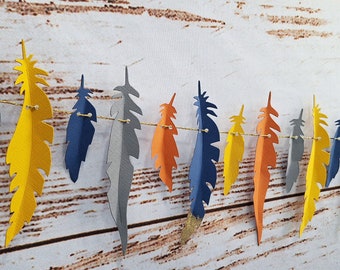 Feathers Garland | Banner - Orange Yellow Blue Gray