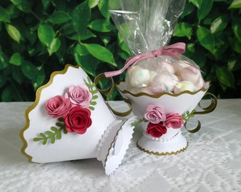 Paper Teacups with Roses | Cupcake Holder | Party Favor | Gift Box – set of 6