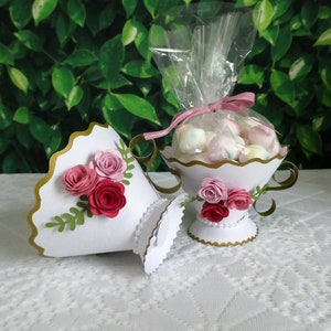 Paper Teacups with Roses | Cupcake Holder | Party Favor | Gift Box – set of 6