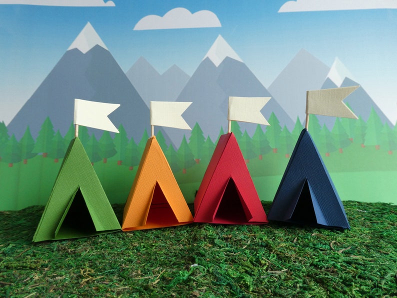 Camping Tent Box Party Favor Gift Box Cake Topper Decoration Set of 8 image 2