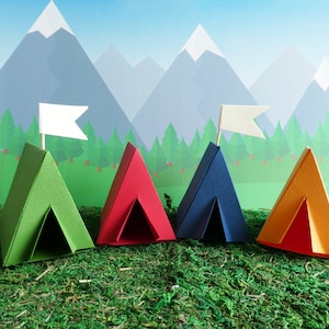 Camping Tent Box Party Favor Gift Box Cake Topper Decoration Set of 8 image 1