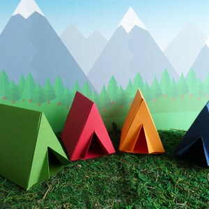 Camping Tent Box Party Favor Gift Box Cake Topper Decoration Set of 8 Mixed