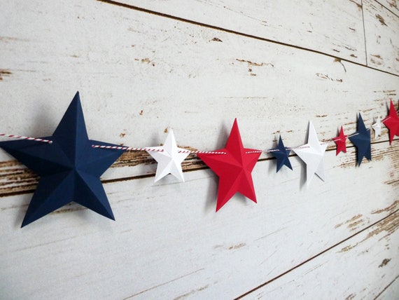 Red White and Blue Patriotic Stars Garland Banner | Etsy