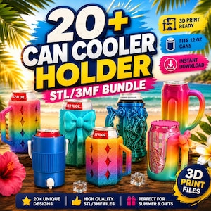 20+ burkkylhållare i STL-format | 3D-utskriftsfiler för burkhållare i 300 ml | Läskburkkylare i STL-format | Dryckeisolering, burkmysig, direkt digital nedladdning